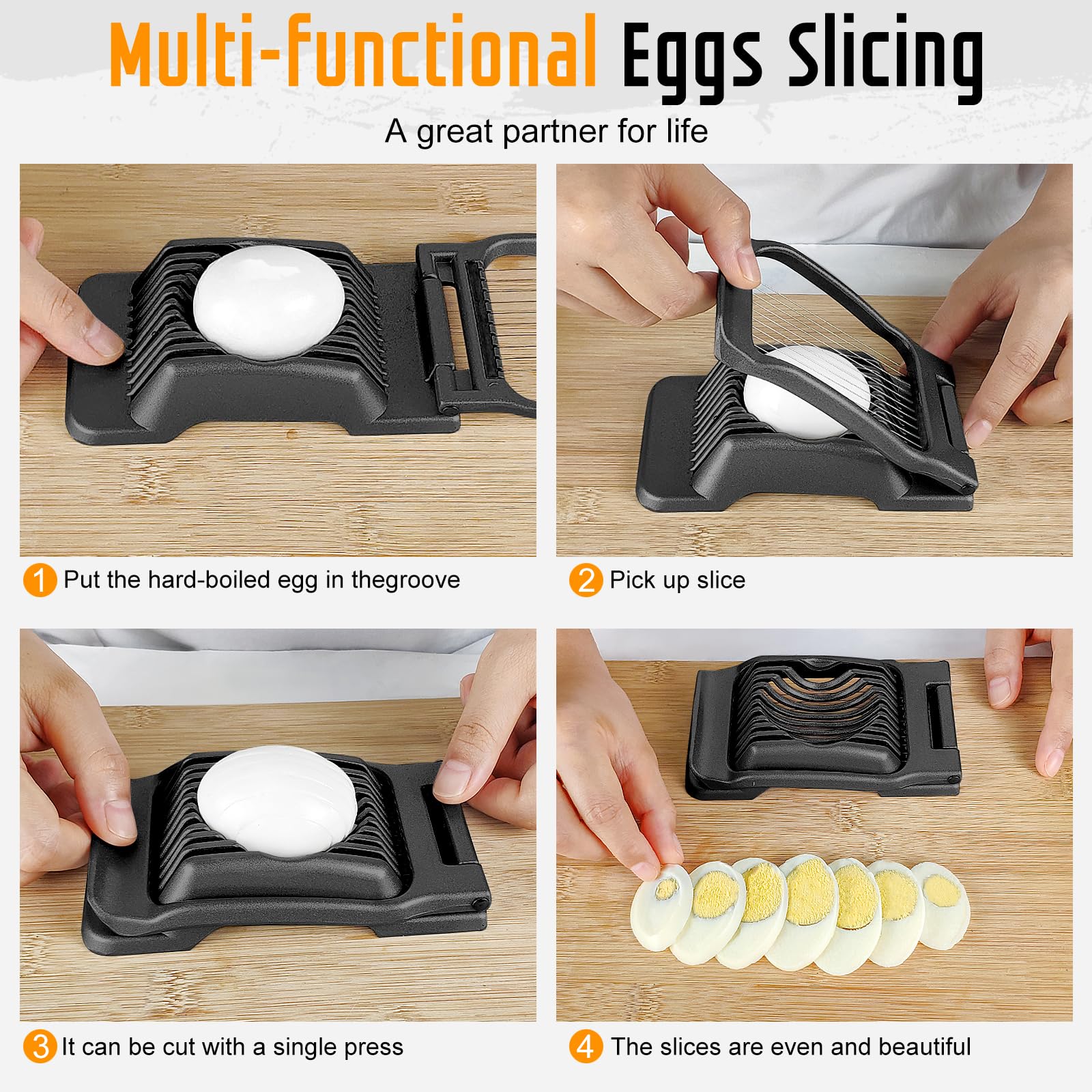 Egg Slicer for Hard Boiled Eggs, Stainless Steel Wire, Multipurpose Heavy Duty Aluminium Egg Cutter Dishwasher Safe for Egg, Salads & Sandwiches, Strawberries, Mushrooms & Soft Cheese, Fruit, Sliver
