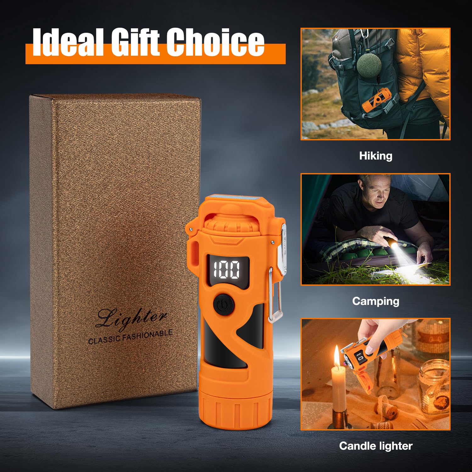LcFun Electric Dual Arc Lighter USB Rechargeable Outdoor Windproof Flameless Plasma Lighters for Camping, Hiking, Waterproof Matches Survival Tactical Gear Birthday Gifts for Men