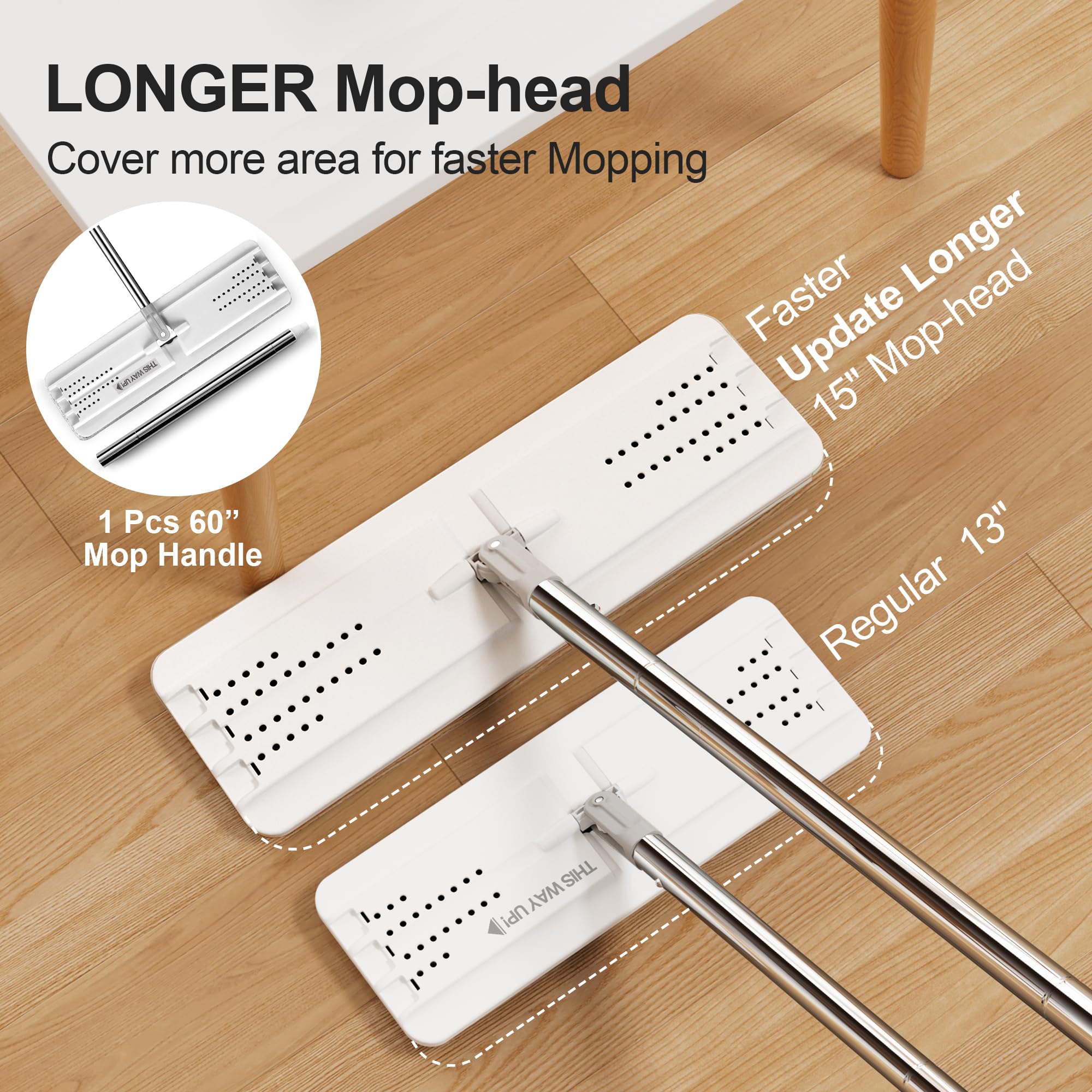JOYMOOP Mop and Bucket Set, Flat Mops for Floor & Wall Cleaning, Commercial & Household Use, Hardwood Floor Mop with Long Handle & 4 Microfiber Pads