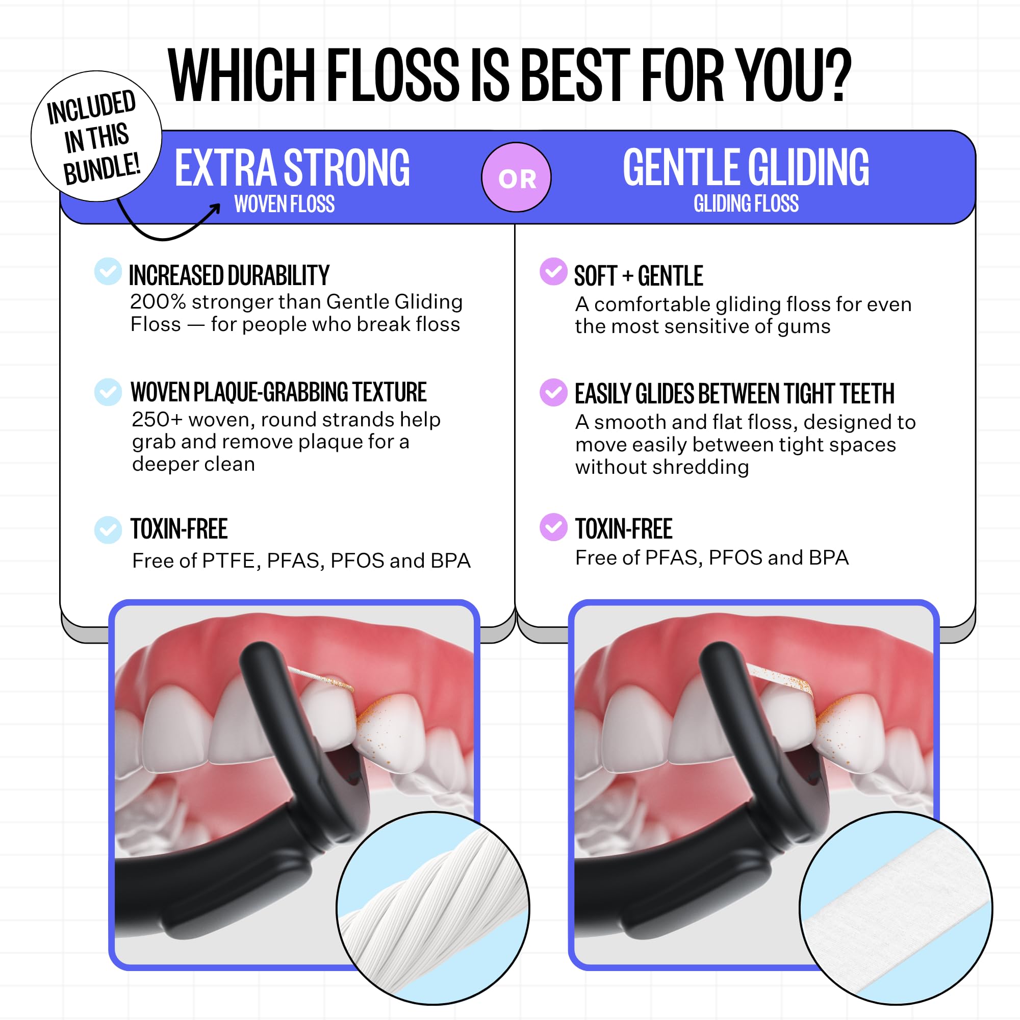 FLAUS Electric Flosser (Gentle Glide) - Shark Tank + Oprah's List - Water Floss Alternative - Dental Plaque Remover for Adults - Easy Vibration Power Flossing - Safe Portable Gum + Teeth Cleaning Tool
