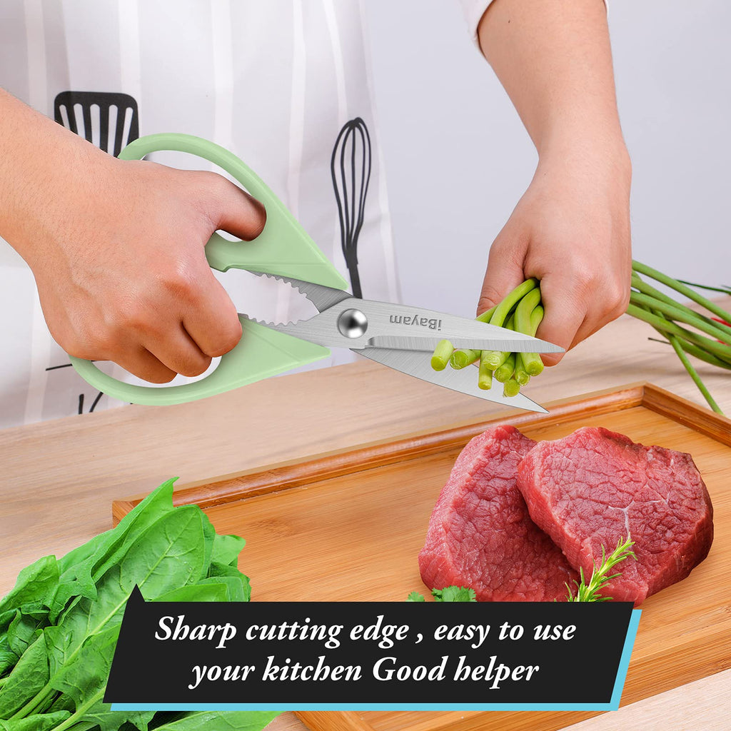 iBayam Kitchen Scissors All Purpose Heavy Duty 2 Pack with Protective Sheath, Stainless Steel Shears Kitchen Utensils Set for Cutting Food Cooking Meat Poultry Dishwasher Safe Soft Comfort-Grip