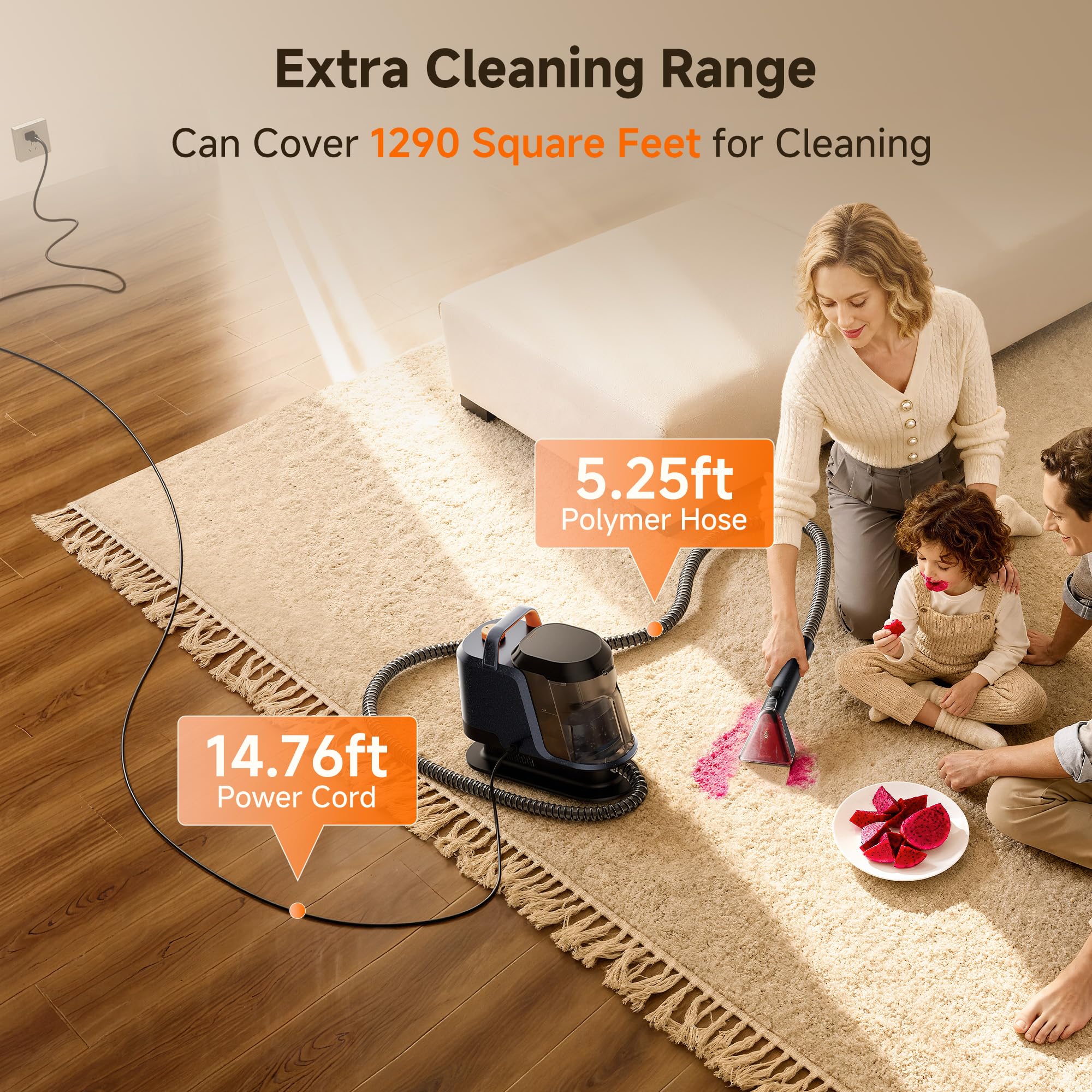 Uwant Portable Carpet and Upholstery for Deep Cleaner, 18Kpa Carpet Cleaner Machine for Cars, Pets with Cleaning Tool and Self Cleaning for Spot, Rug, Couch Set of 1
