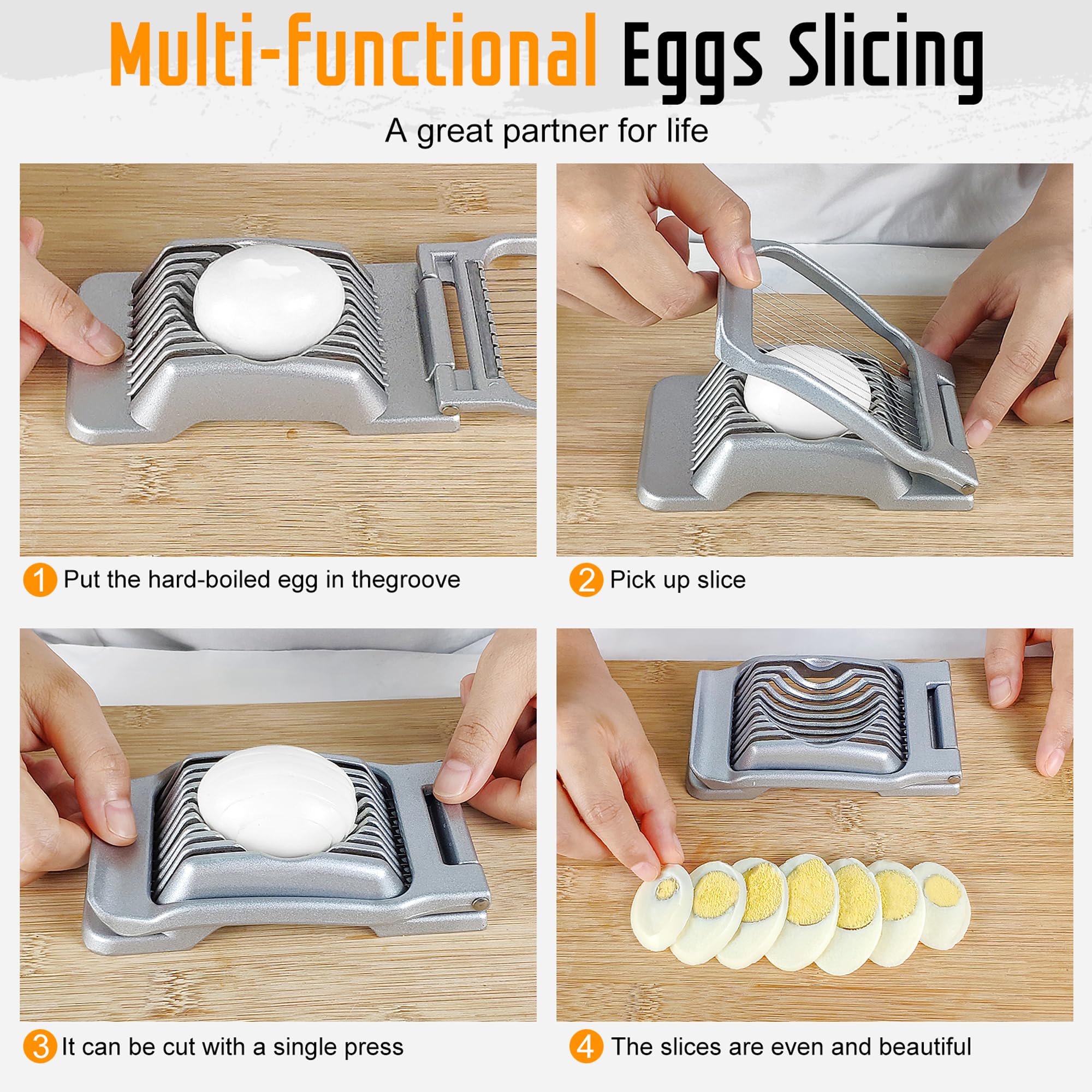 Egg Slicer for Hard Boiled Eggs, Stainless Steel Wire, Multipurpose Heavy Duty Aluminium Egg Cutter Dishwasher Safe for Egg, Salads & Sandwiches, Strawberries, Mushrooms & Soft Cheese, Fruit, Sliver