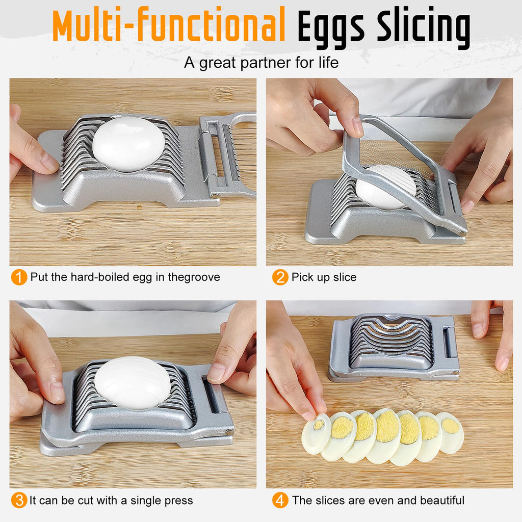 Egg Slicer for Hard Boiled Eggs, Stainless Steel Wire, Multipurpose Heavy Duty Aluminium Egg Cutter Dishwasher Safe for Egg, Salads & Sandwiches, Strawberries, Mushrooms & Soft Cheese, Fruit, Sliver