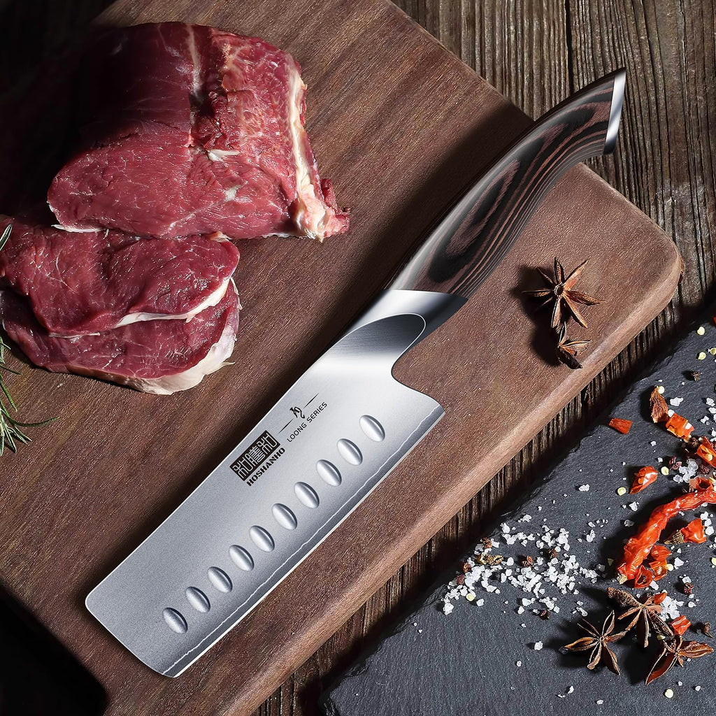 HOSHANHO 7 Inch Nakiri Knife, Japanese High Carbon Stainless Steel Chef Knife, Multipurpose Meat Vegetable Sharp Kitchen Knife with Ergonomic Pakkawood Handle
