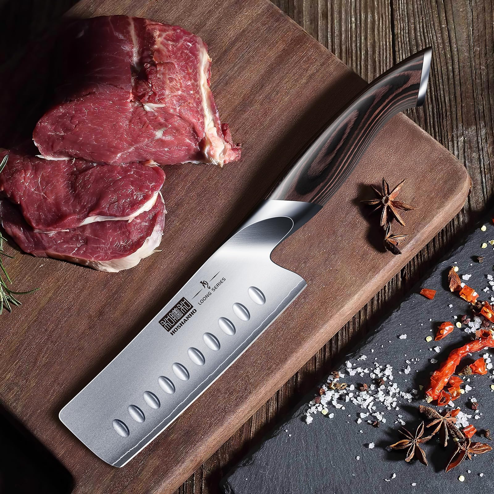 HOSHANHO 7 Inch Nakiri Knife, Japanese High Carbon Stainless Steel Chef Knife, Multipurpose Meat Vegetable Sharp Kitchen Knife with Ergonomic Pakkawood Handle
