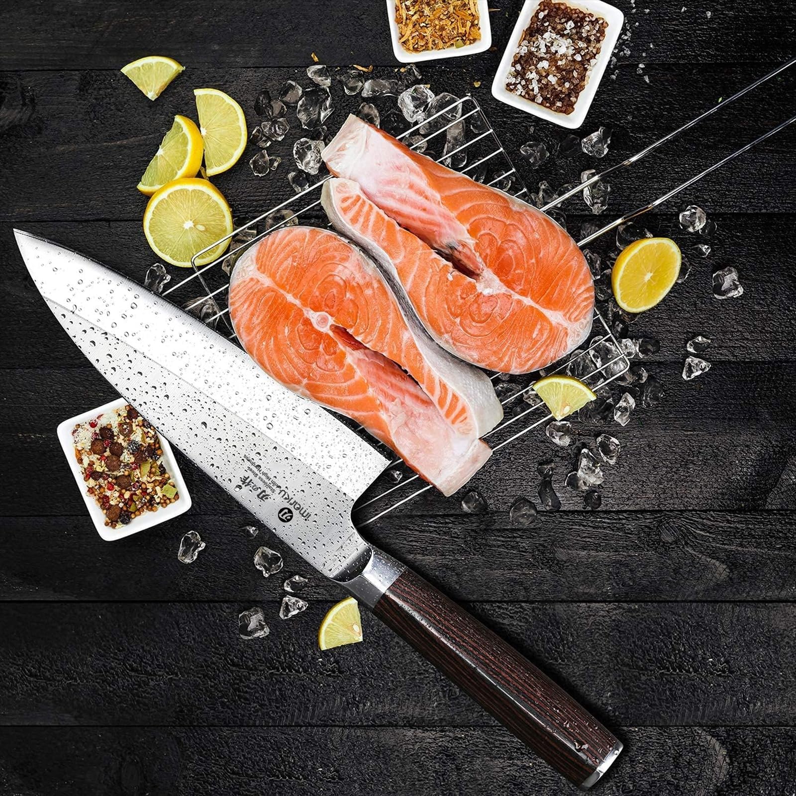 imarku 14-Piece Knife Set, Japanese Stainless Steel Knives Set for Kitchen, Full-Tang Gyutou Knife Sets with Block and Build-in Sharpener, Brown, Dishwasher Safe, House Warming Gifts for Mom