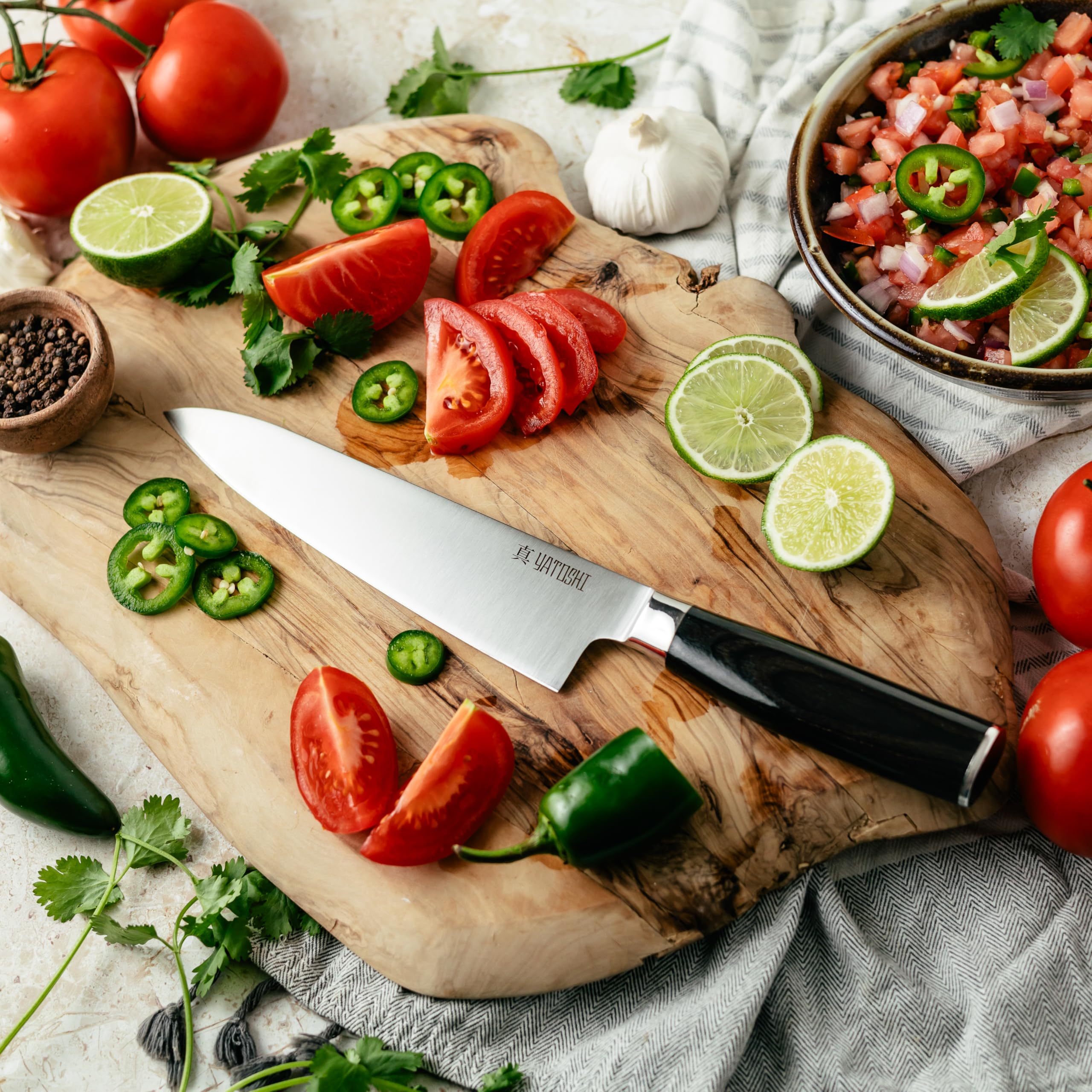 Yatoshi Professional Kitchen Knife Set, 15 Pieces, High Carbon Stainless Steel, Ergonomic Handle