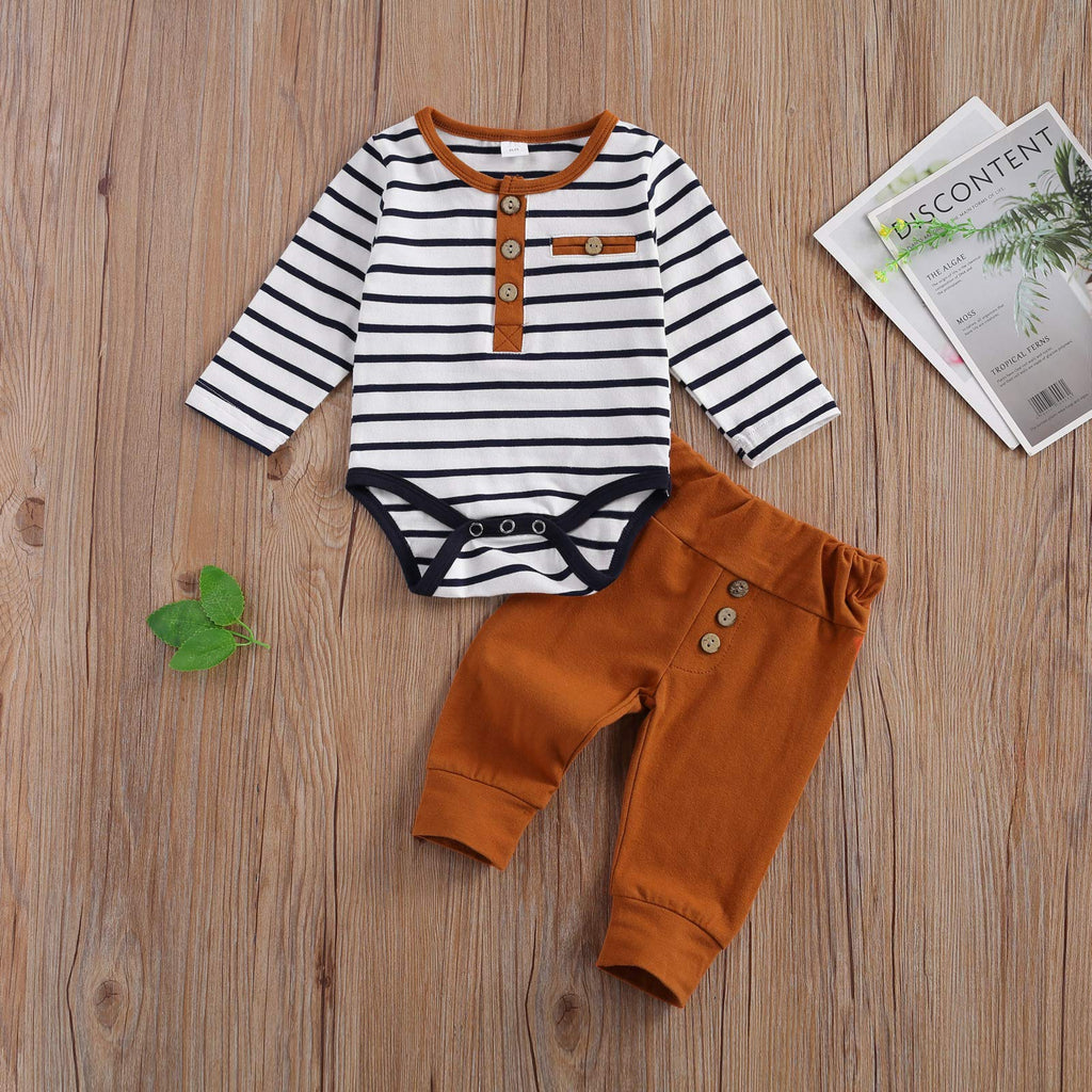Newborn Baby Boy Girl Clothes Ribbed Knitted Cotton Long Sleeve Romper Long Pants Solid Color Fall Winter Outfits