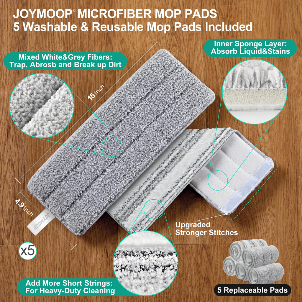 JOYMOOP Mop and Bucket Set, Flat Mops for Floor & Wall Cleaning, Commercial & Household Use, Hardwood Floor Mop with Long Handle & 4 Microfiber Pads