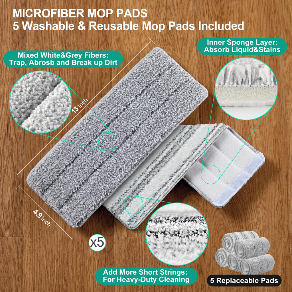 JOYMOOP Mop and Bucket Set, Flat Mops for Floor & Wall Cleaning, Commercial & Household Use, Hardwood Floor Mop with Long Handle & 4 Microfiber Pads