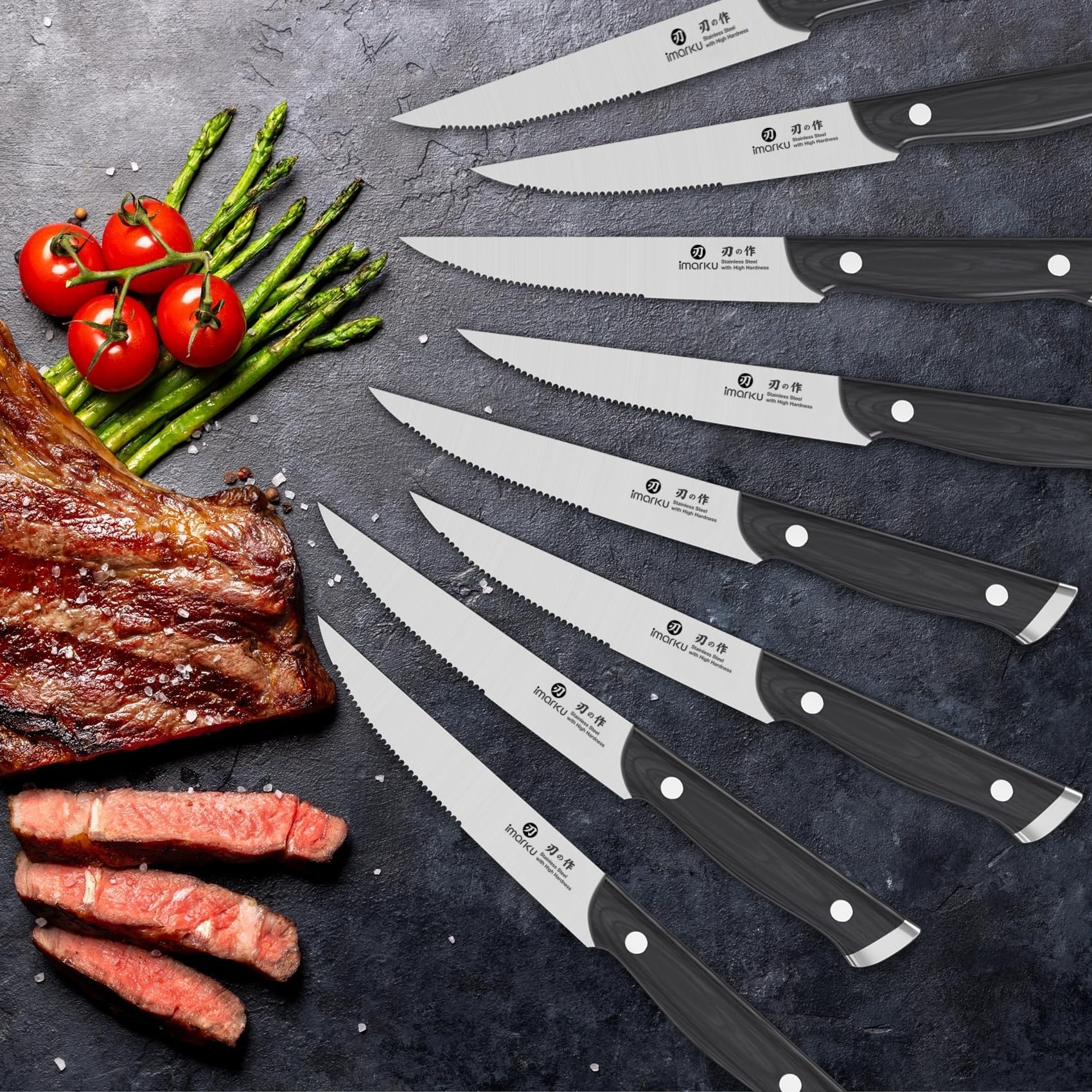imarku 14-Piece Knife Set, Japanese Stainless Steel Knives Set for Kitchen, Full-Tang Gyutou Knife Sets with Block and Build-in Sharpener, Brown, Dishwasher Safe, House Warming Gifts for Mom