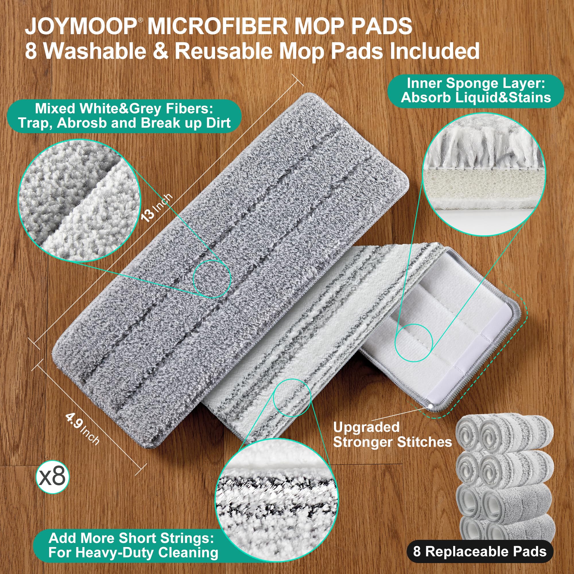 JOYMOOP Mop and Bucket Set, Flat Mops for Floor & Wall Cleaning, Commercial & Household Use, Hardwood Floor Mop with Long Handle & 4 Microfiber Pads