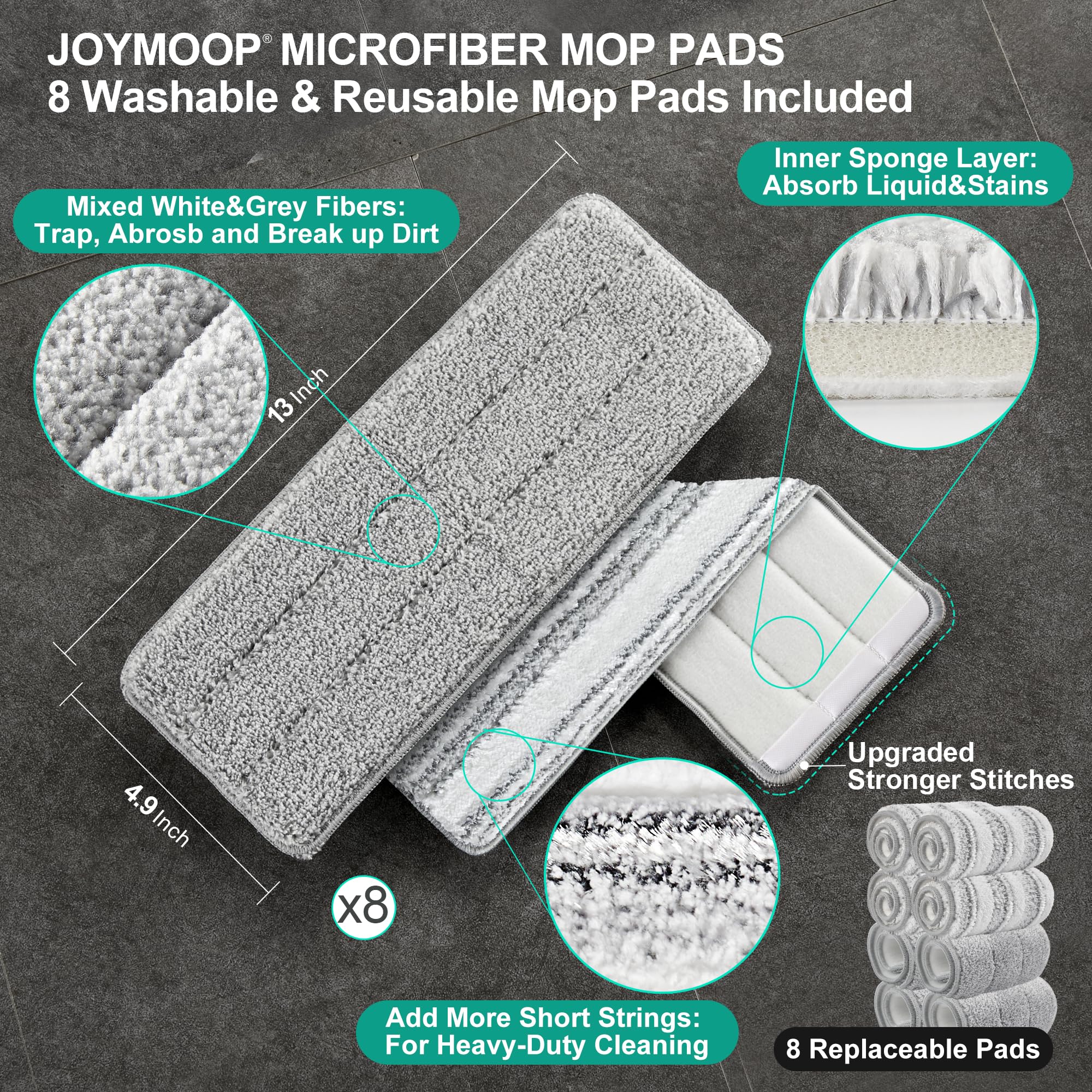 JOYMOOP Mop and Bucket Set, Flat Mops for Floor & Wall Cleaning, Commercial & Household Use, Hardwood Floor Mop with Long Handle & 4 Microfiber Pads