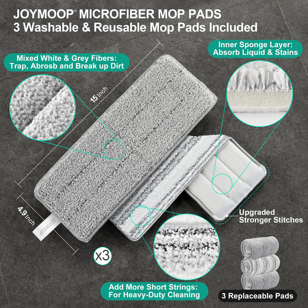 JOYMOOP Mop and Bucket Set, Flat Mops for Floor & Wall Cleaning, Commercial & Household Use, Hardwood Floor Mop with Long Handle & 4 Microfiber Pads