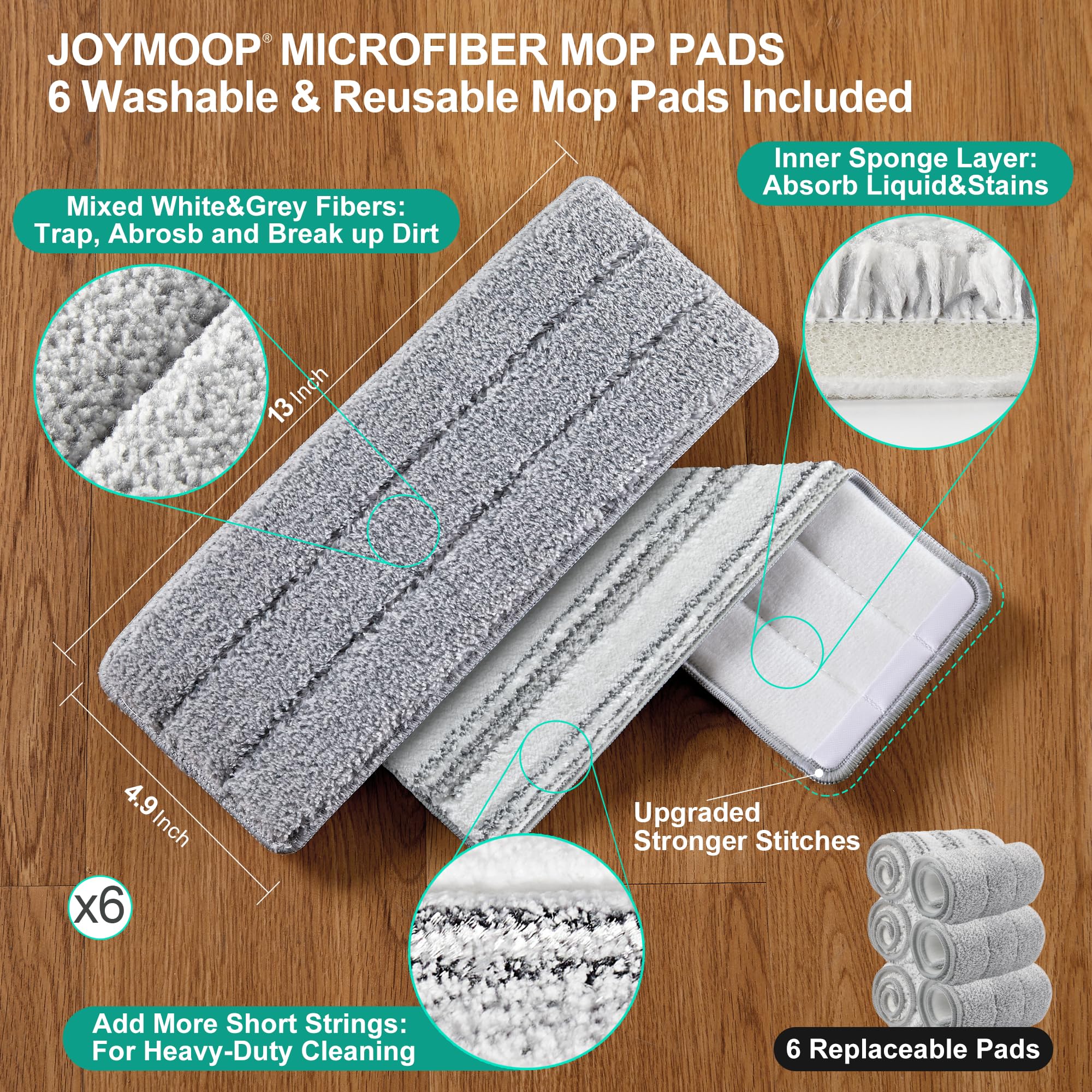 JOYMOOP Mop and Bucket Set, Flat Mops for Floor & Wall Cleaning, Commercial & Household Use, Hardwood Floor Mop with Long Handle & 4 Microfiber Pads