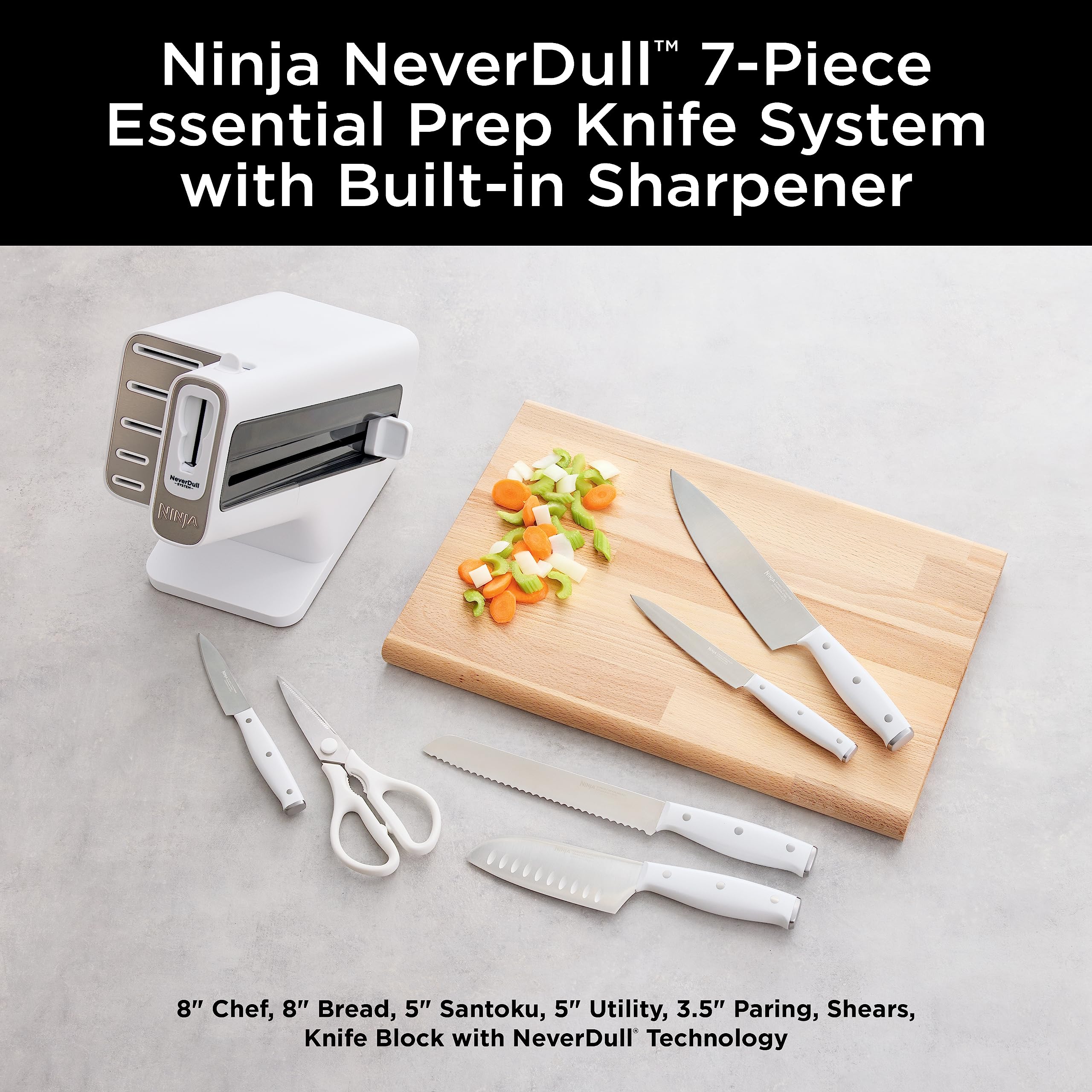 Ninja K32017 Foodi NeverDull Premium Knife System, 17 Piece Knife Block Set with Built-in Sharpener, German Stainless Steel Knives, Black