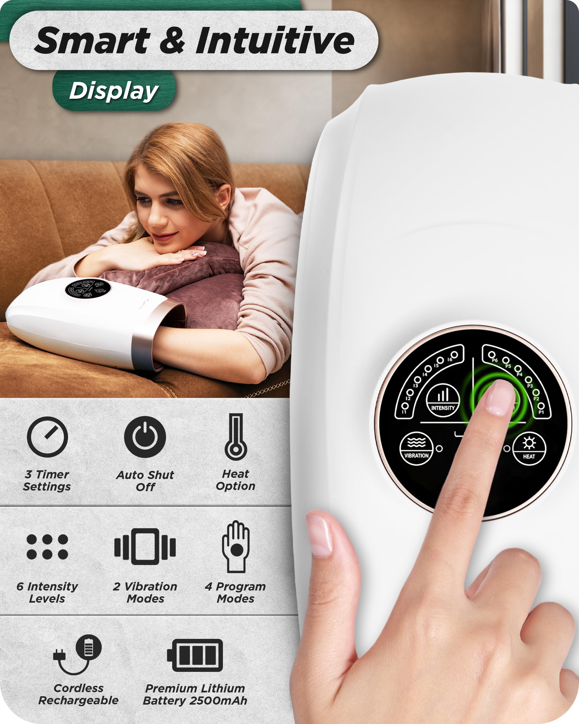 Lunix LX3 FSA Carpal Tunnel & Wrist Pain Relief Device, Heated Air Compression Hand Massager Machine for Arthritis & Finger Numbness, Cordless, Charcoal Black