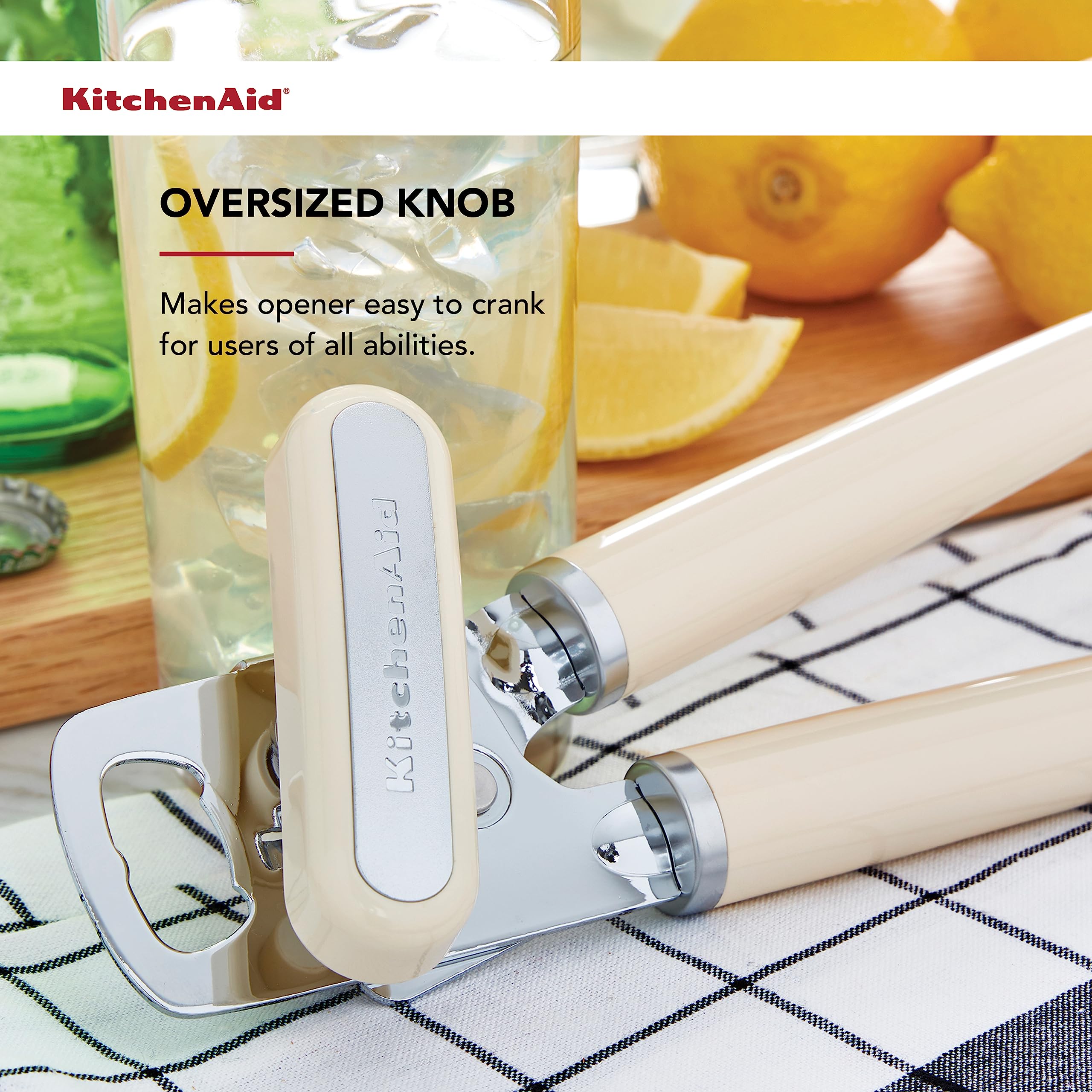 KitchenAid Classic Multifunction Can Opener and Bottle Opener Easy to Use, Razor Sharp Stainless Steel Cutting Wheel, Soft Ergonomic Handles, Black