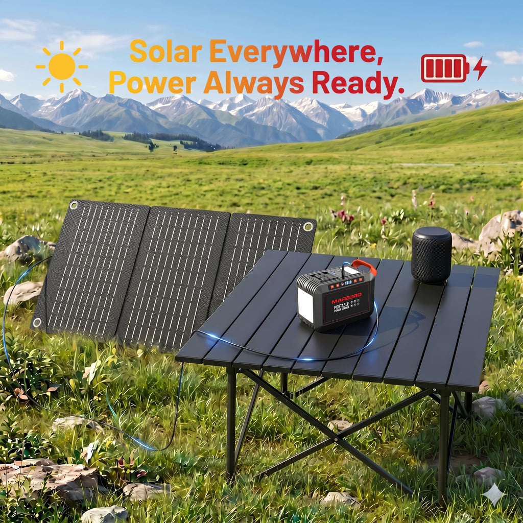 MARBERO Portable Power Station 88Wh Camping Lithium Battery Solar Generator Fast Charging with AC Outlet 120W Peak Power Bank(Solar Panel Optional) for Home Backup Outdoor Emergency RV Van Hunting