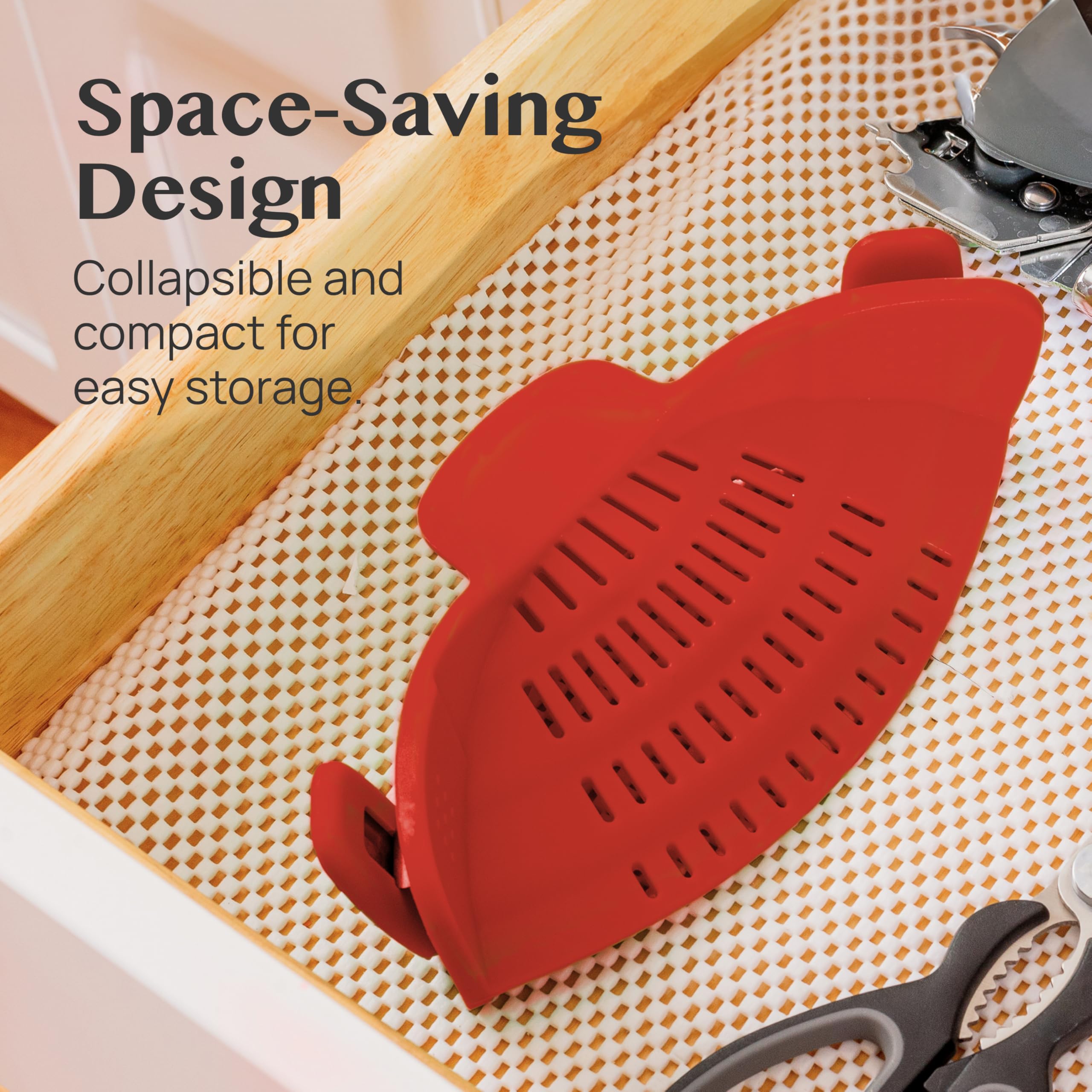 Kitchen Gizmo Snap N' Strain - Silicone Pasta Strainer Clip-On for Pots and Pans - Heat Resistant Colander for Vegetables and Noodles - Kitchen Gadgets for Cooking - Space-Saving Design - Gray